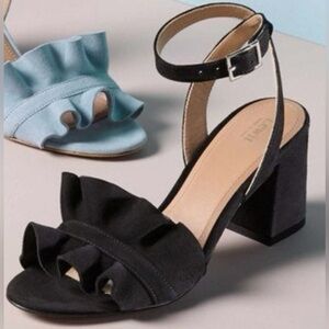 Lewit Black Ruffle Heeled Sandals